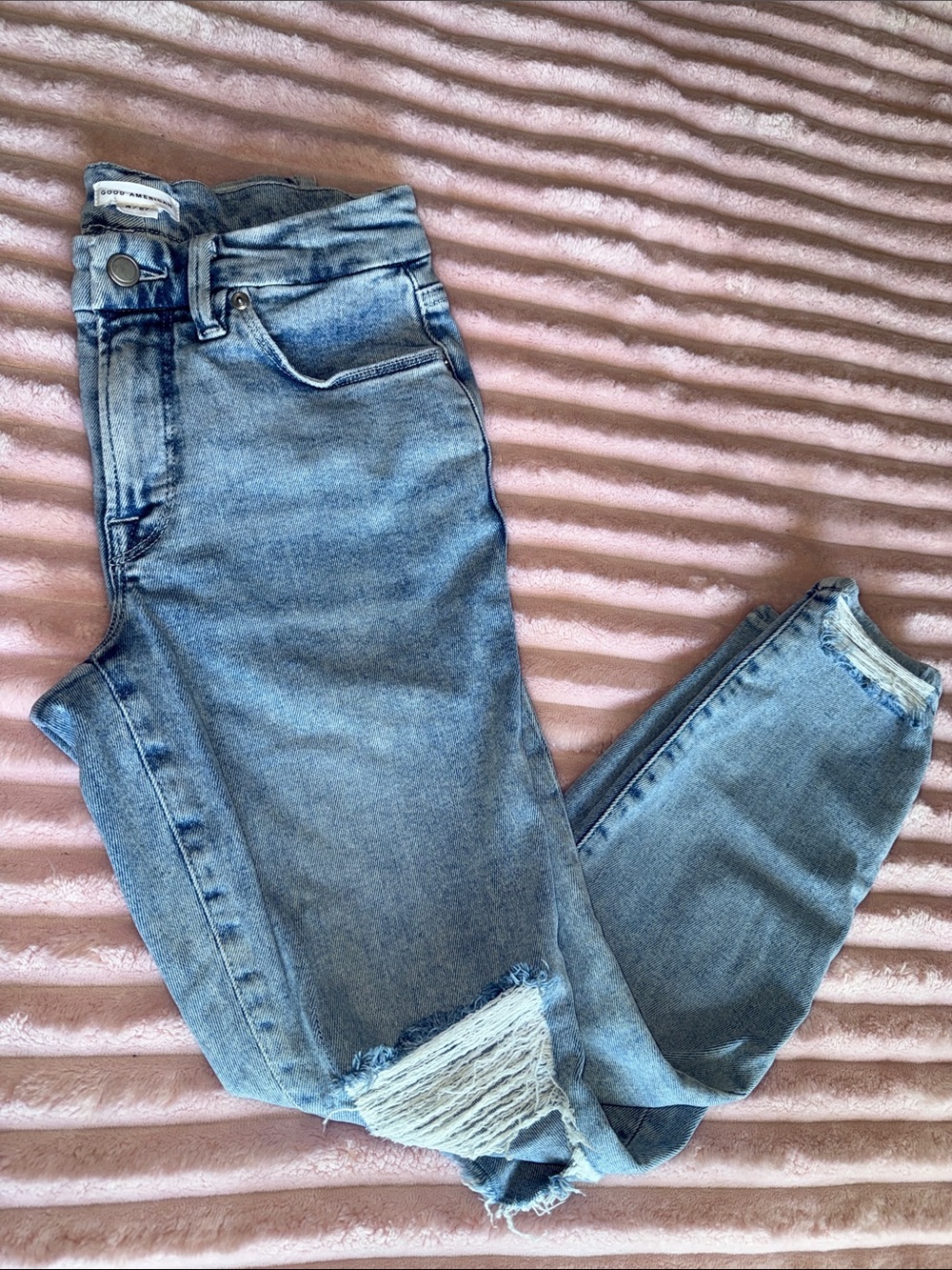 Good American Skinny Jeans Distressed Hem Women’s 4 / 27 Ankle 25.5” Fall Light